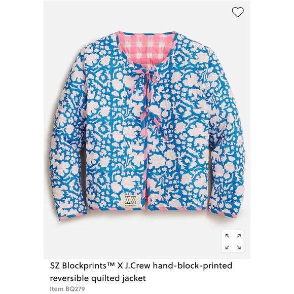J. Crew Sweaters - J. Crew x Blockprints Womens Quilted Reversible Jacket Tie Pink Blue